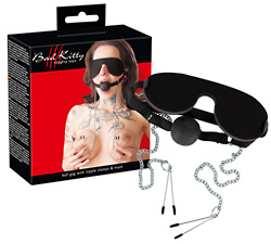 Mask with Ball Gag and Nipple Clamps